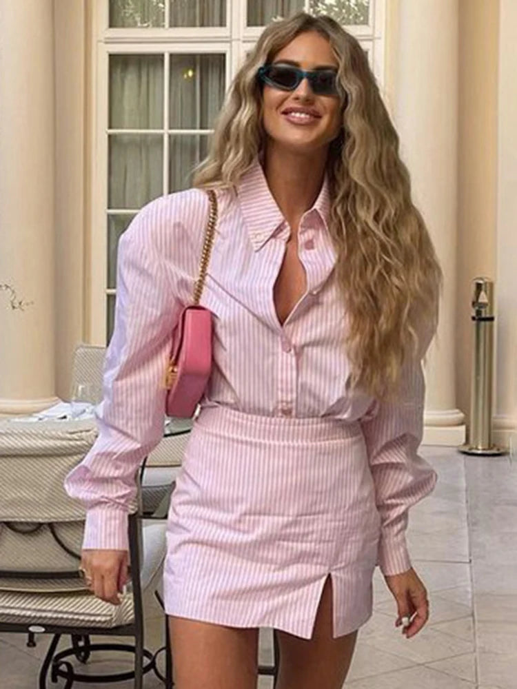 Fashion Pink Stripe Two Piece Sets